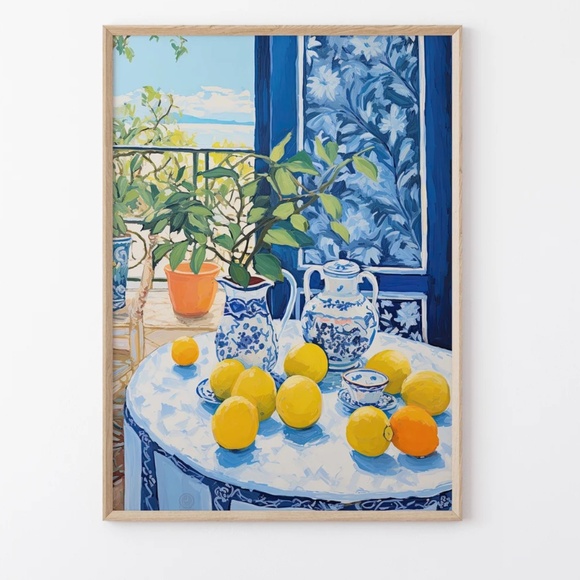 20x24 FRAMED Oriental Blue Print Lemon Painting Travel Poster hanging wall print - Picture 7 of 7
